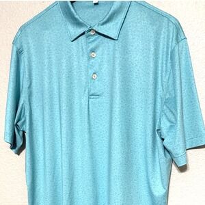 Peter Millar Summer Comfort Mens Light Blue Print Golf Polo Button Shirt Large
